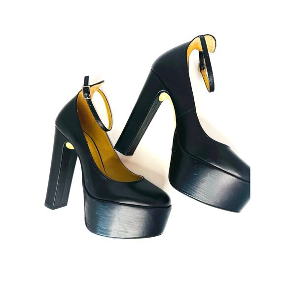 Tony Bianco Jaguar Platform Heels sz 7 Black Como Leather Ankle Strap Pump - Picture 9 of 10